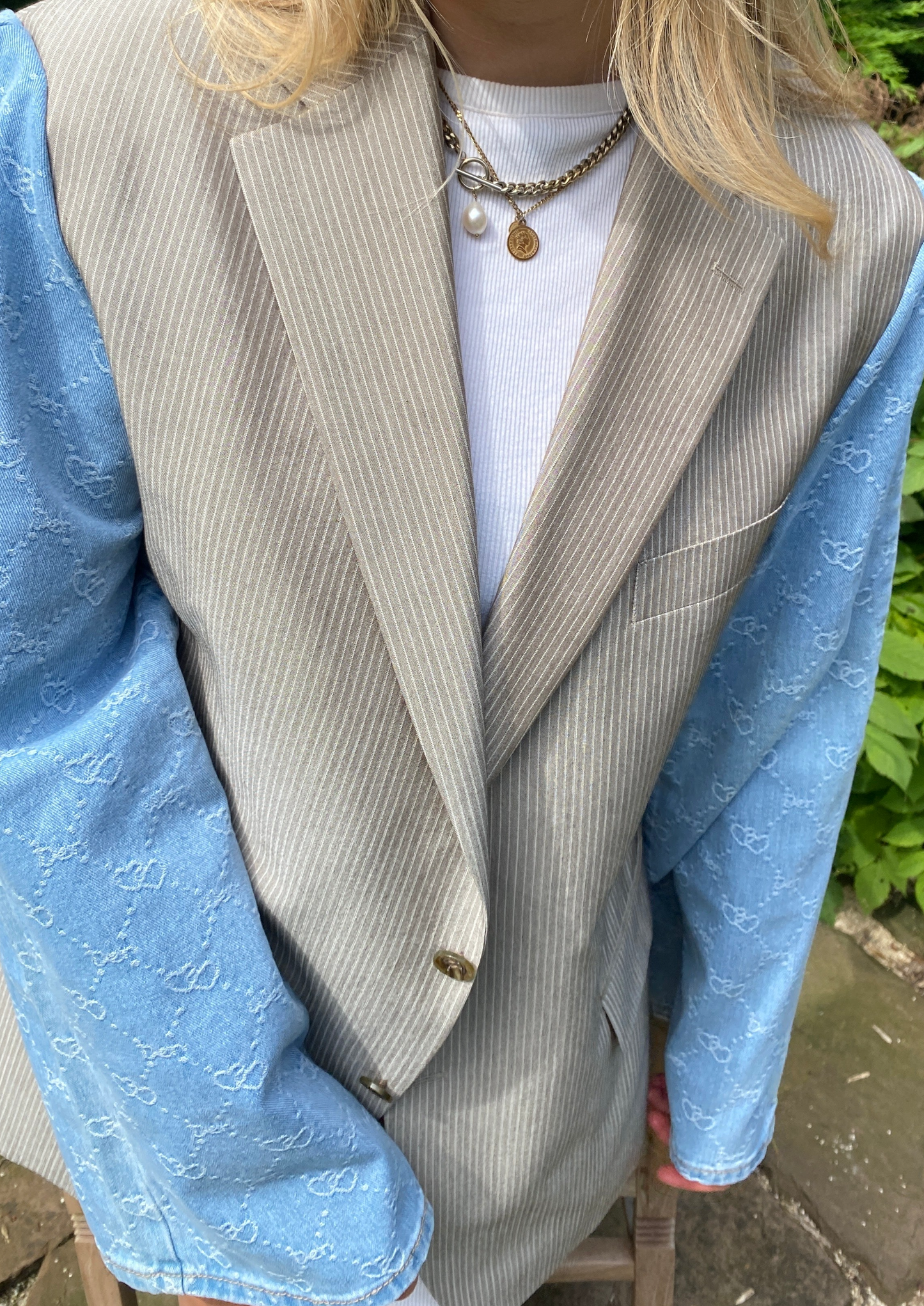 CBJ X MONTÉRNO BLAZER 037 - BEIGE DUN GESTREEPT